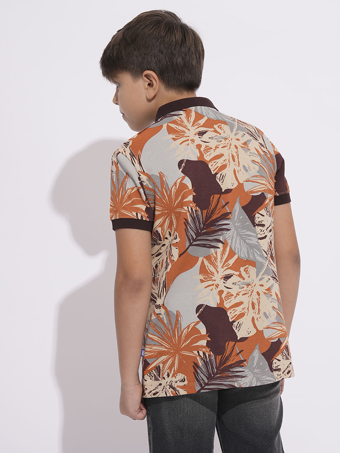 Boys Brown Printed Cotton Polo