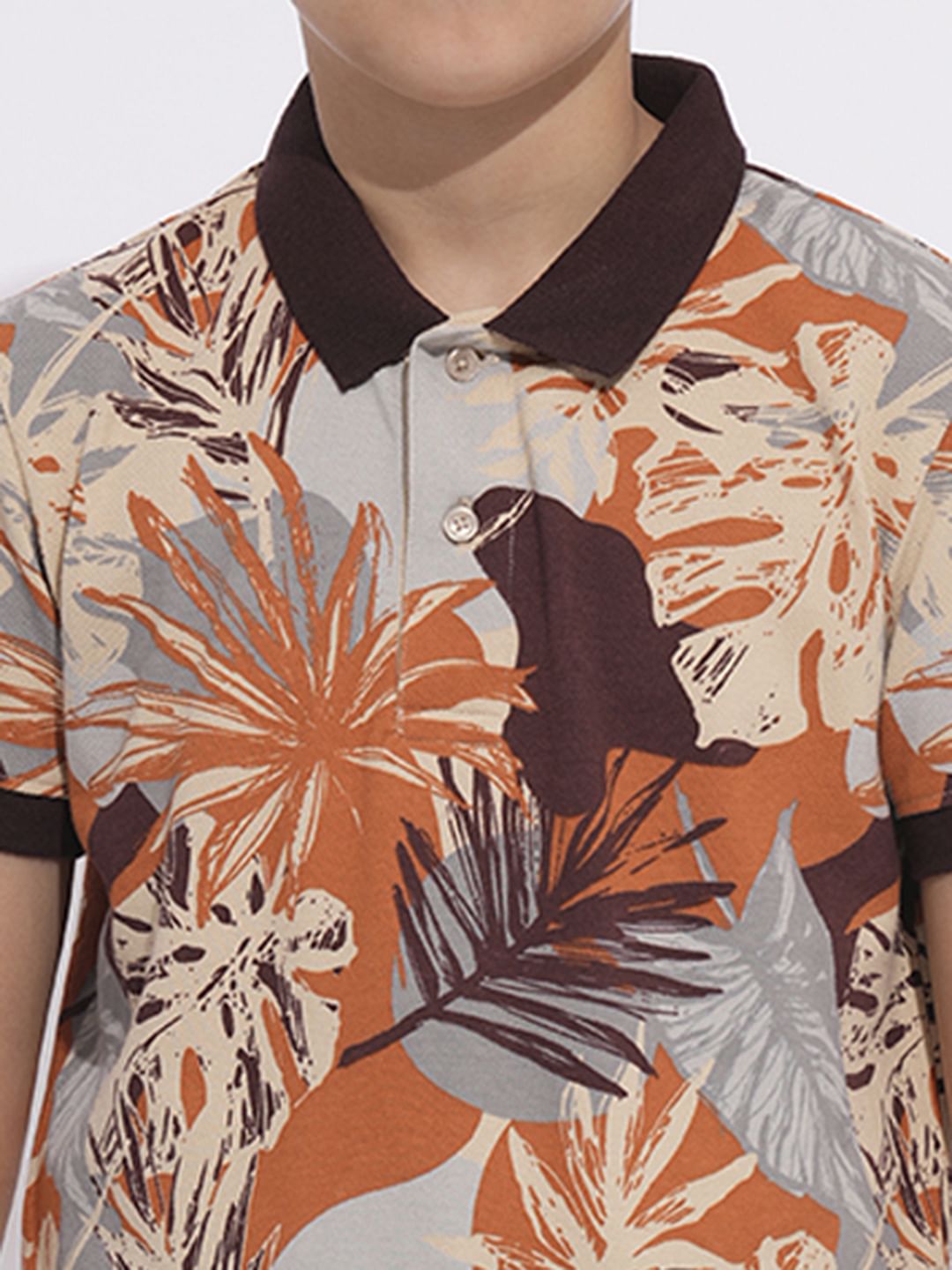Boys Brown Printed Cotton Polo