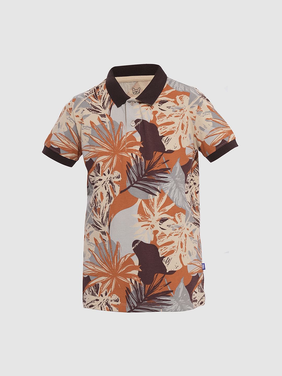 Boys Brown Printed Cotton Polo