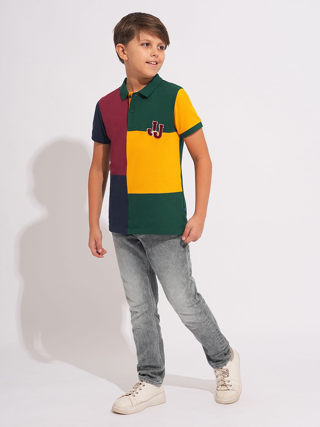 Boys Green Colourblocked Cotton Polo