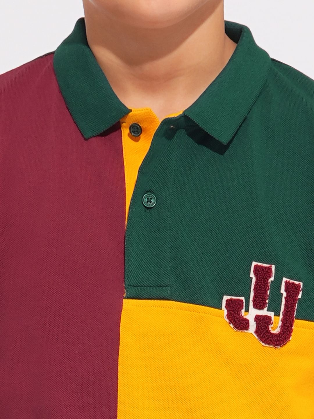 Boys Green Colourblocked Cotton Polo