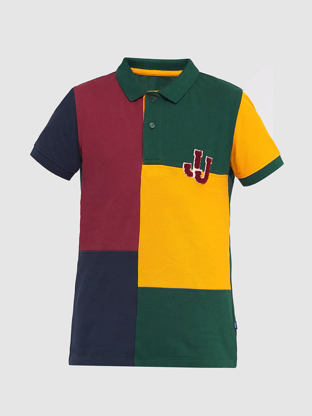 Boys Green Colourblocked Cotton Polo