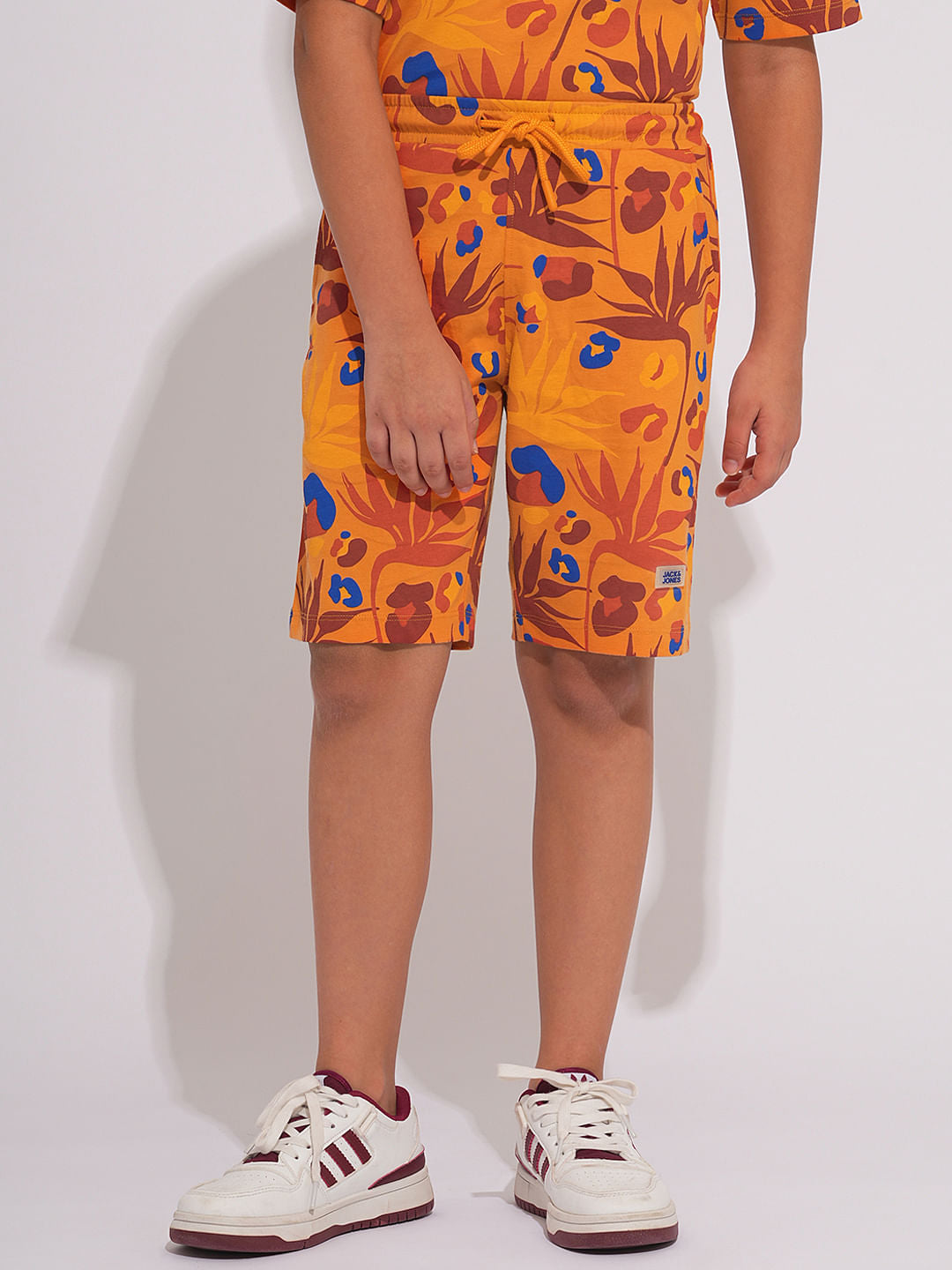 Boys Orange Fall Leaves Print Co-ord Set Shorts