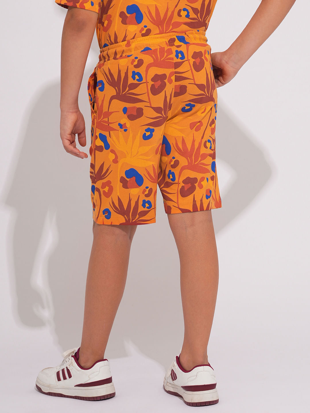 Boys Orange Fall Leaves Print Co-ord Set Shorts