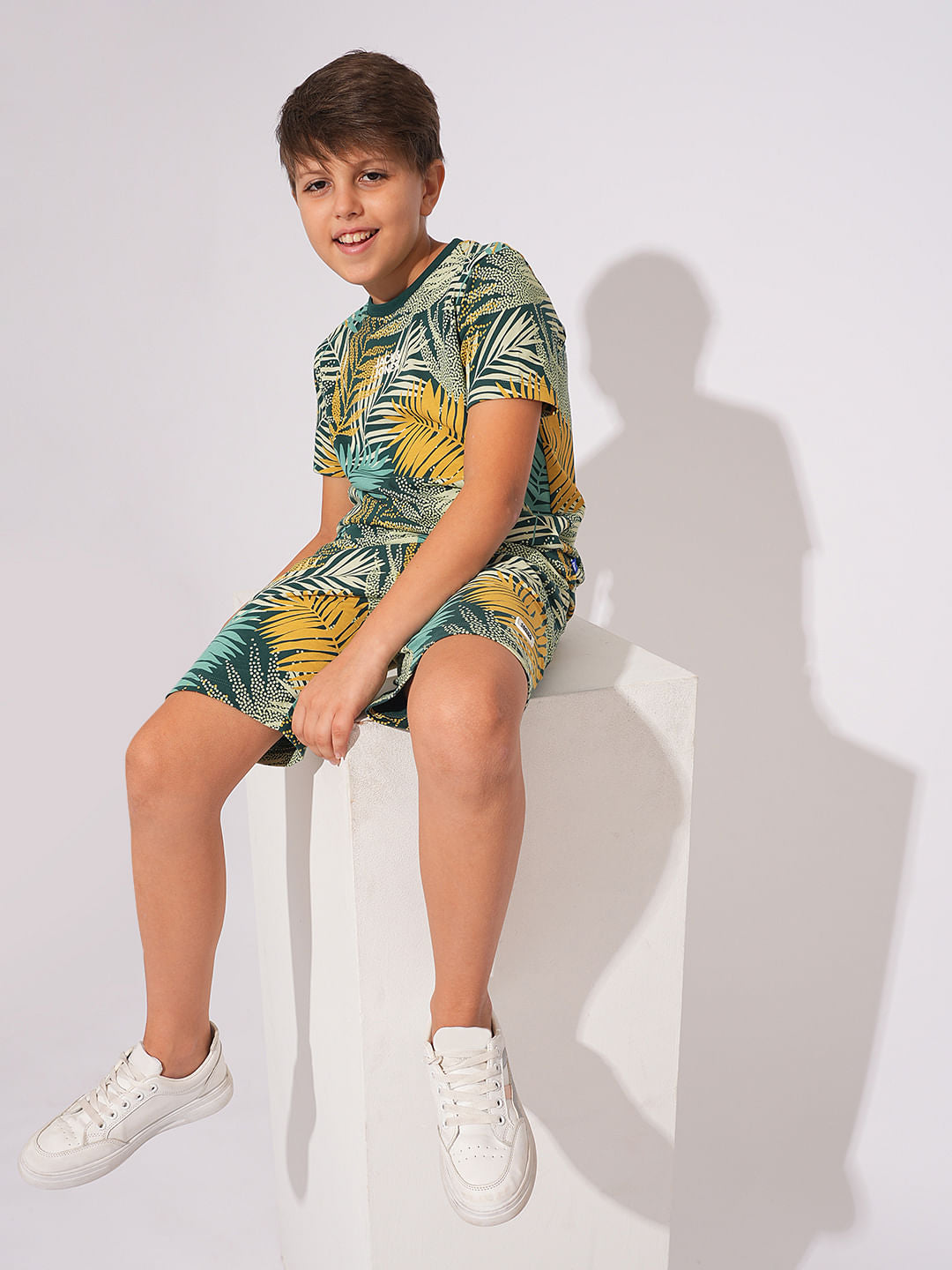 Boys Green Tropical Print Co-ord Set Shorts