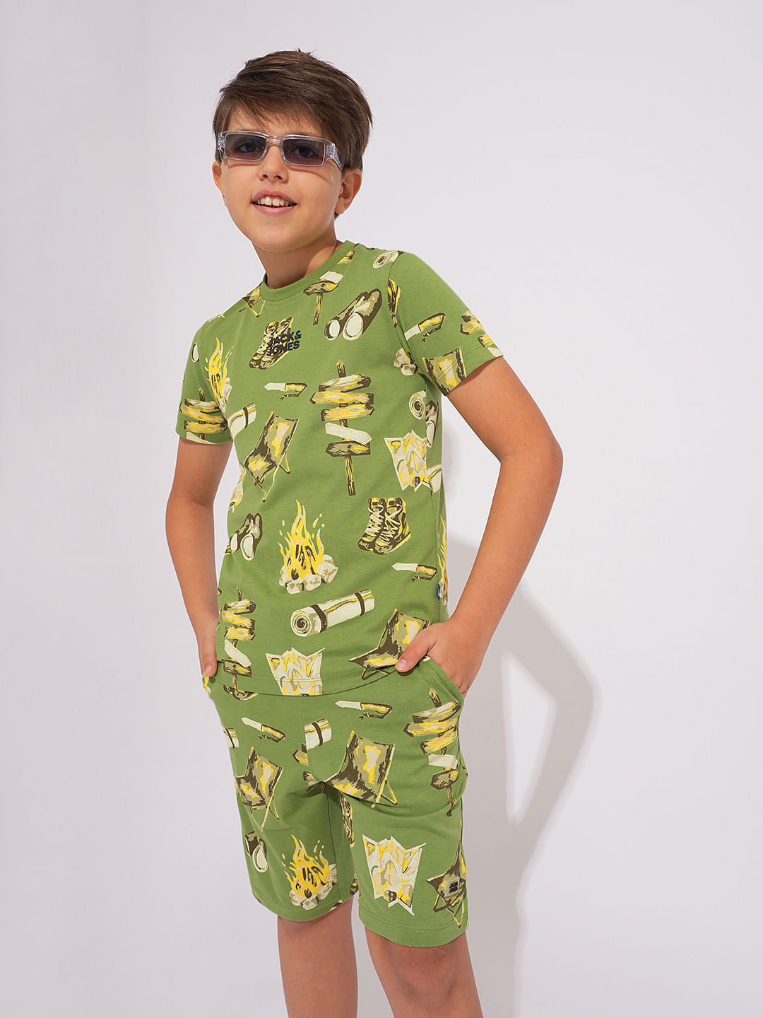 Boys Green Camp Tools Print Co-ord Set T-shirt
