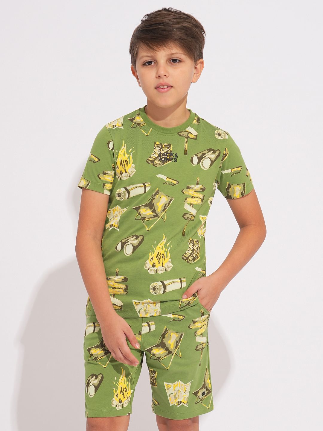 Boys Green Camp Tools Print Co-ord Set T-shirt