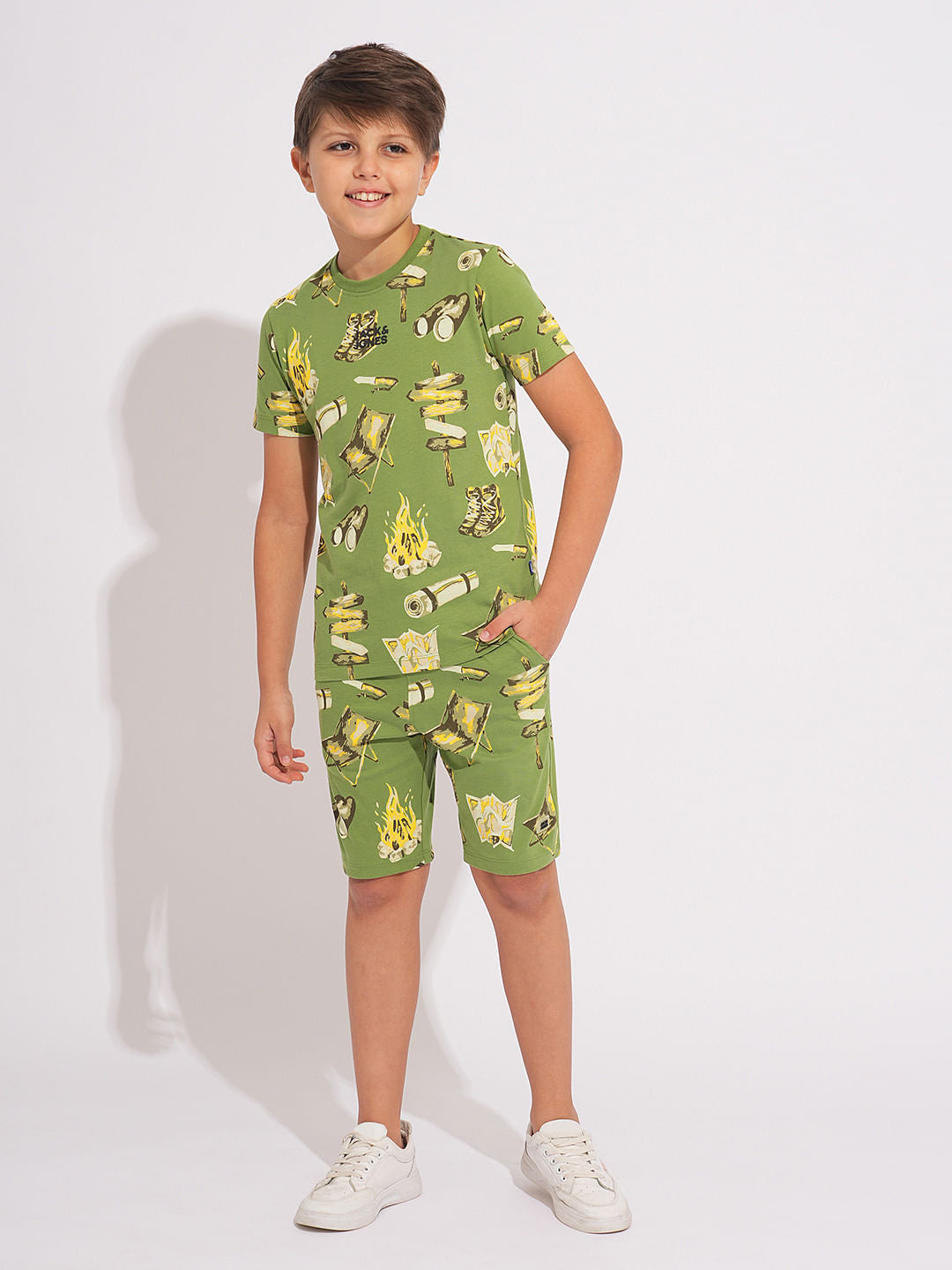 Boys Green Camp Tools Print Co-ord Set T-shirt