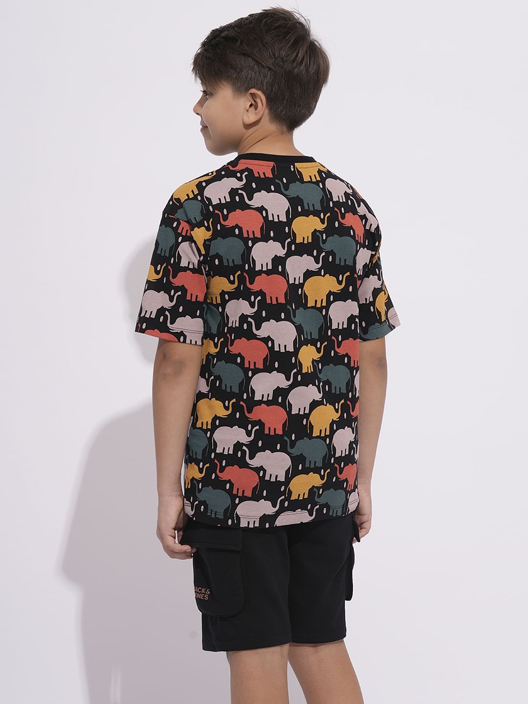 Boys Black Elephant Print T-shirt