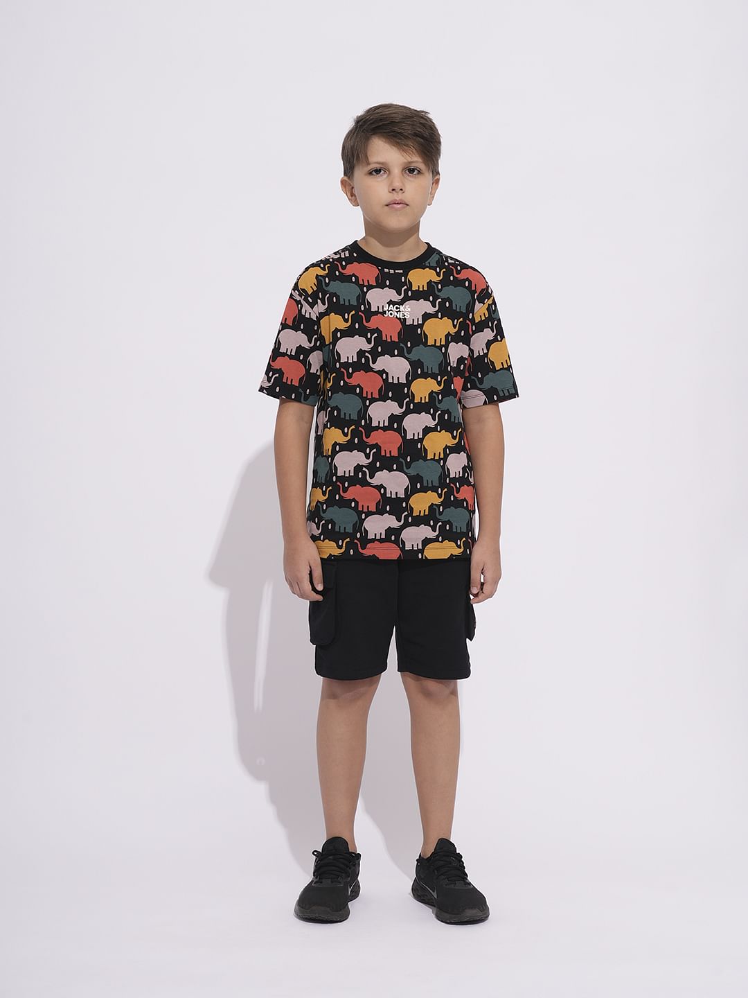 Boys Black Elephant Print T-shirt
