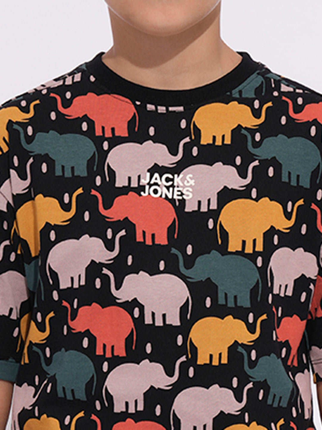 Boys Black Elephant Print T-shirt