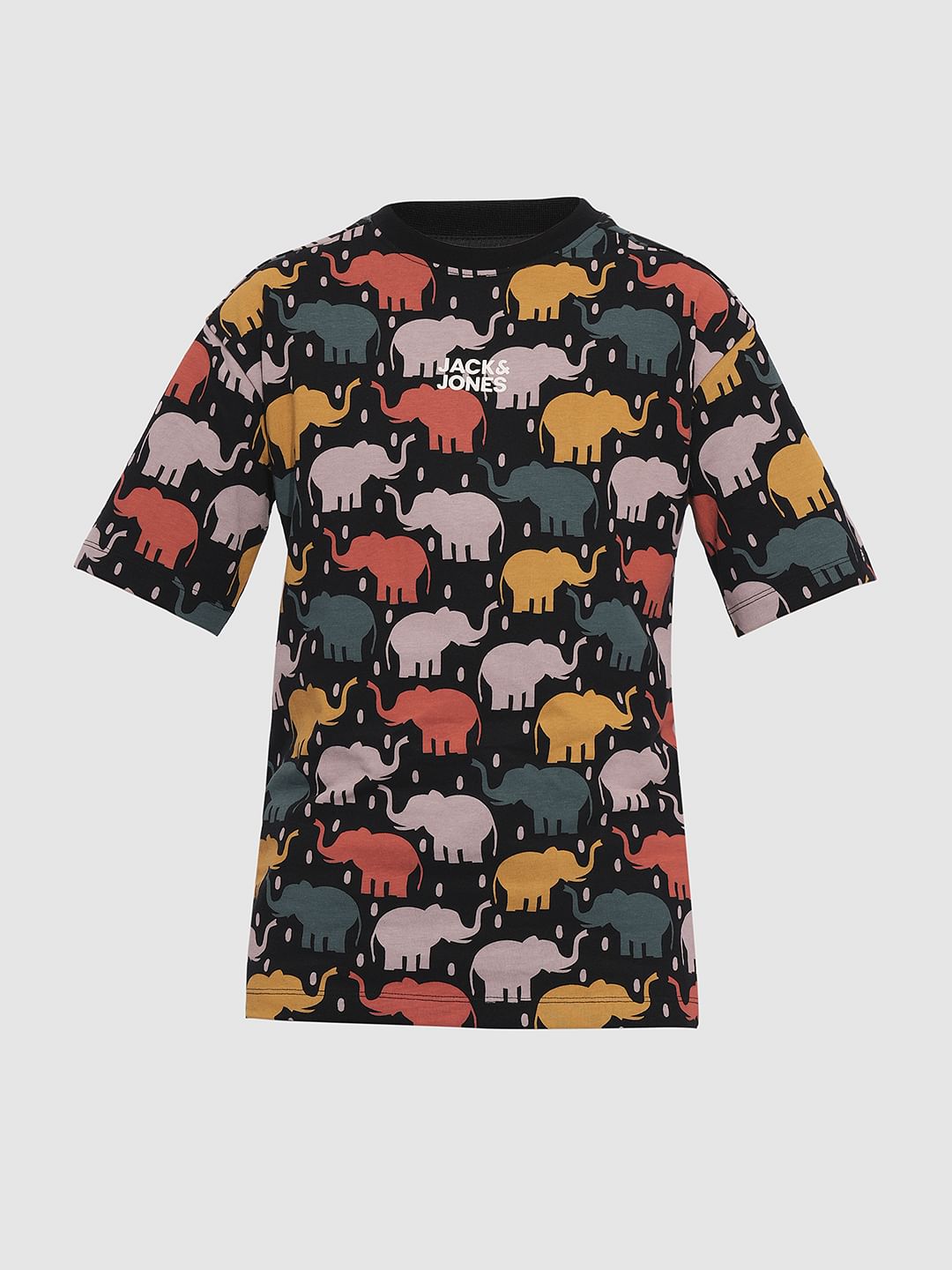 Boys Black Elephant Print T-shirt