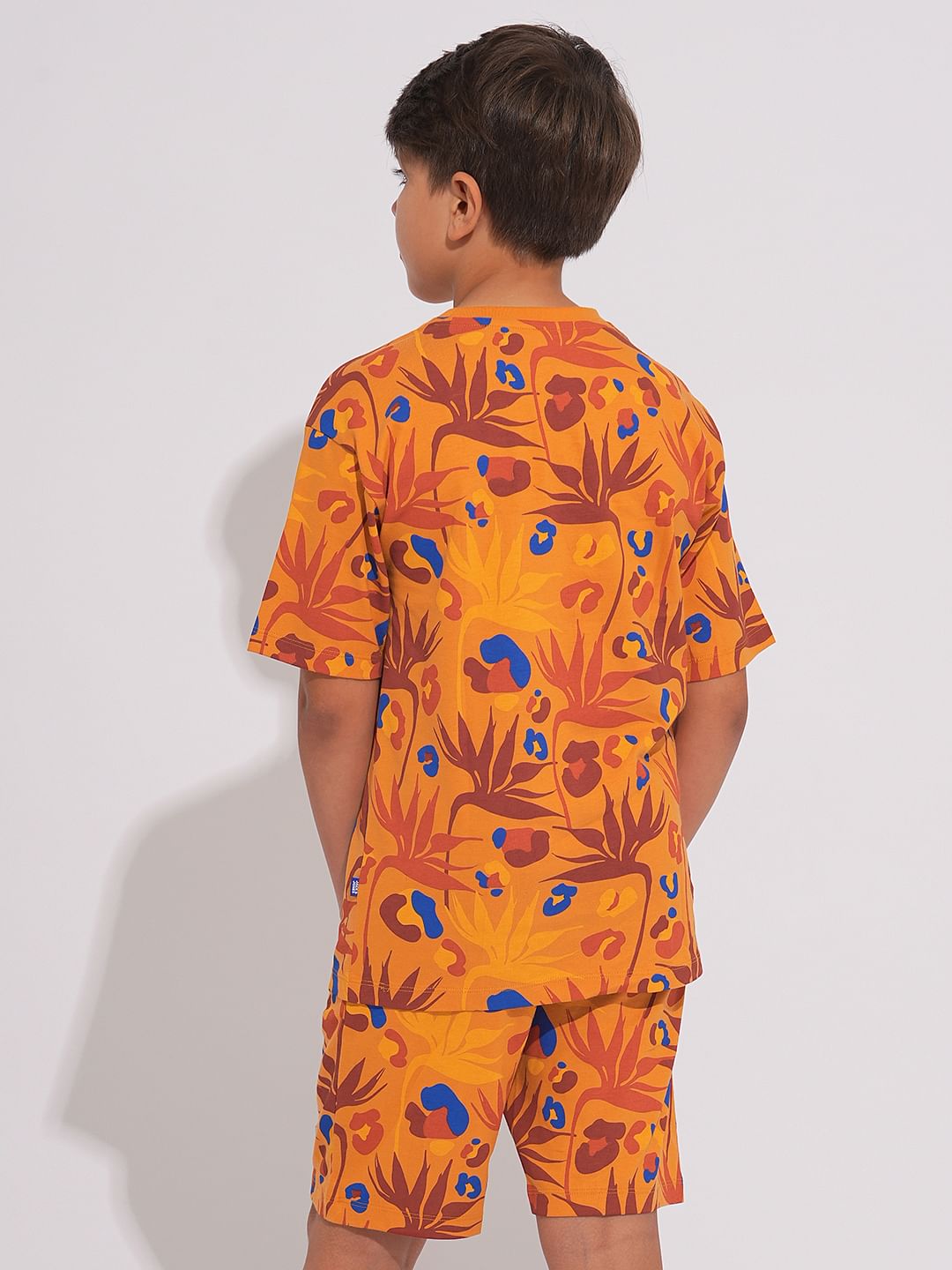 Boys Orange Fall Leaves Print Co-ord Set T-shirt