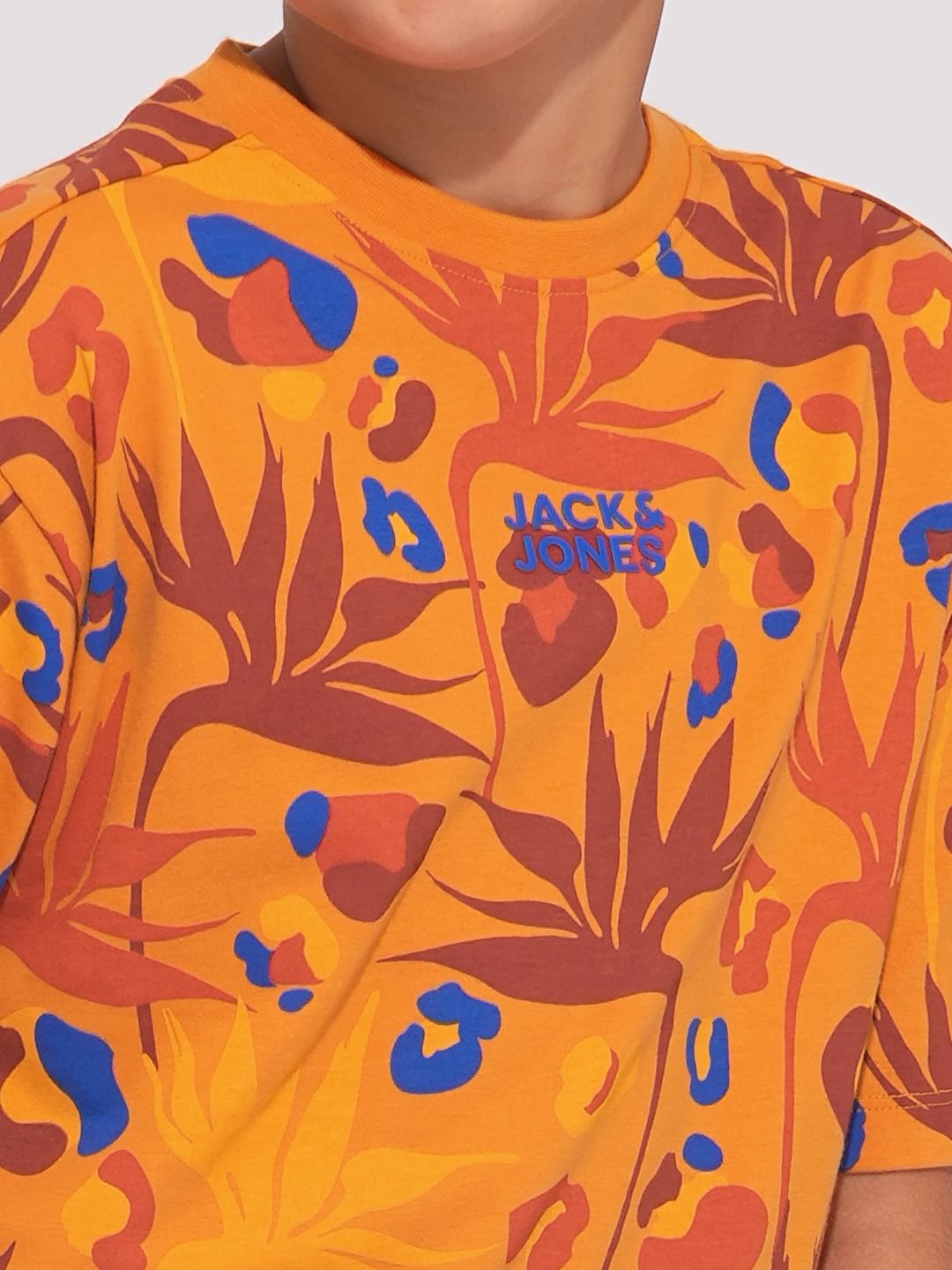 Boys Orange Fall Leaves Print Co-ord Set T-shirt