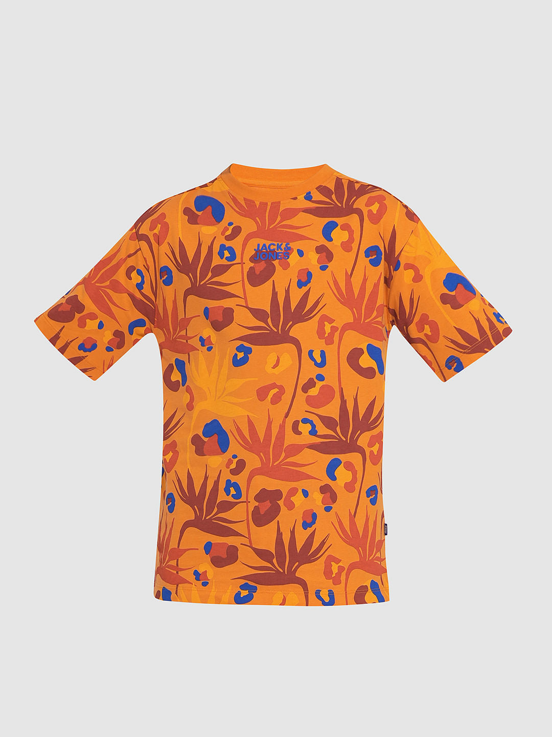 Boys Orange Fall Leaves Print Co-ord Set T-shirt