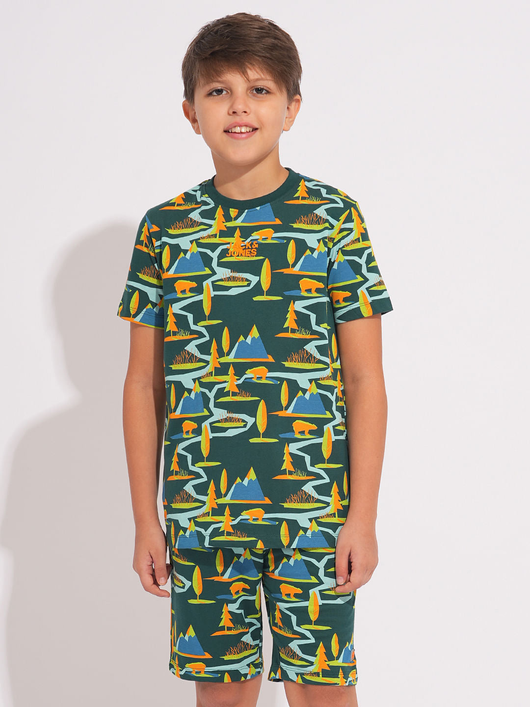 Boys Green Printed Co-ord Set T-shirt