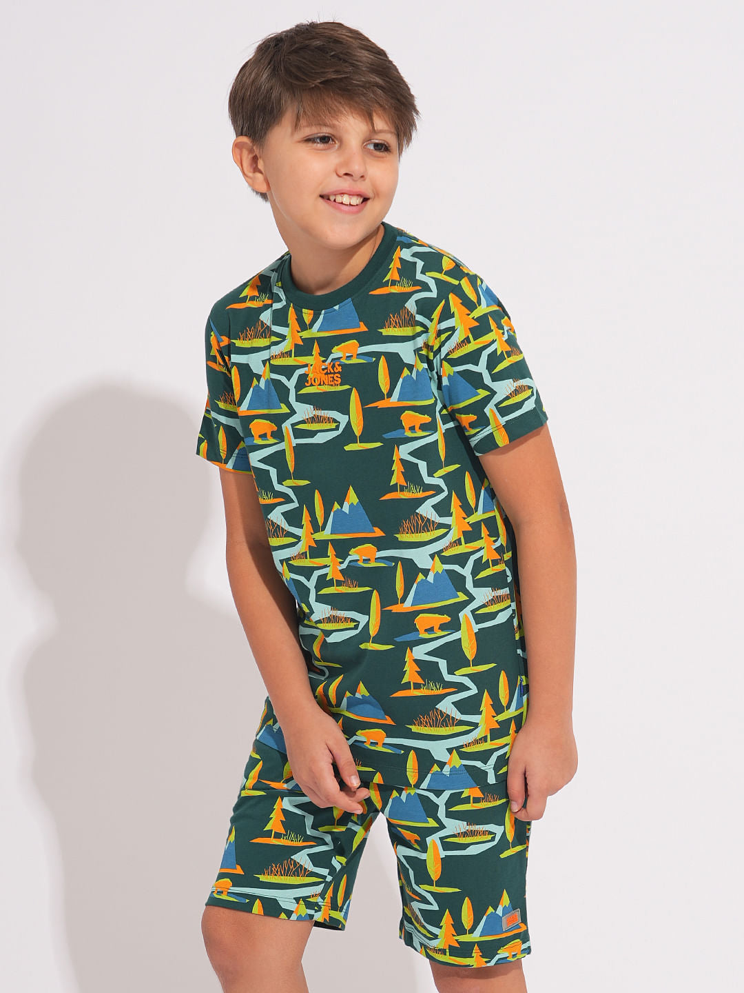 Boys Green Printed Co-ord Set T-shirt