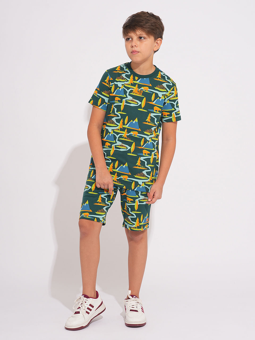 Boys Green Printed Co-ord Set T-shirt