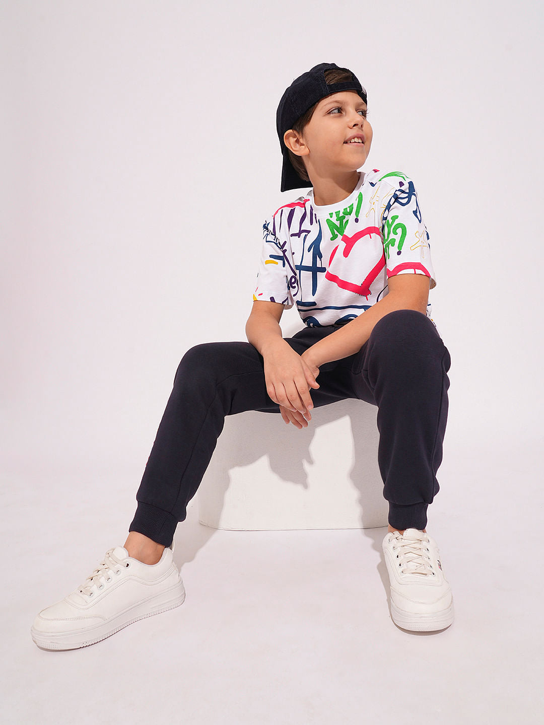 Boys White Graffiti Print T-shirt