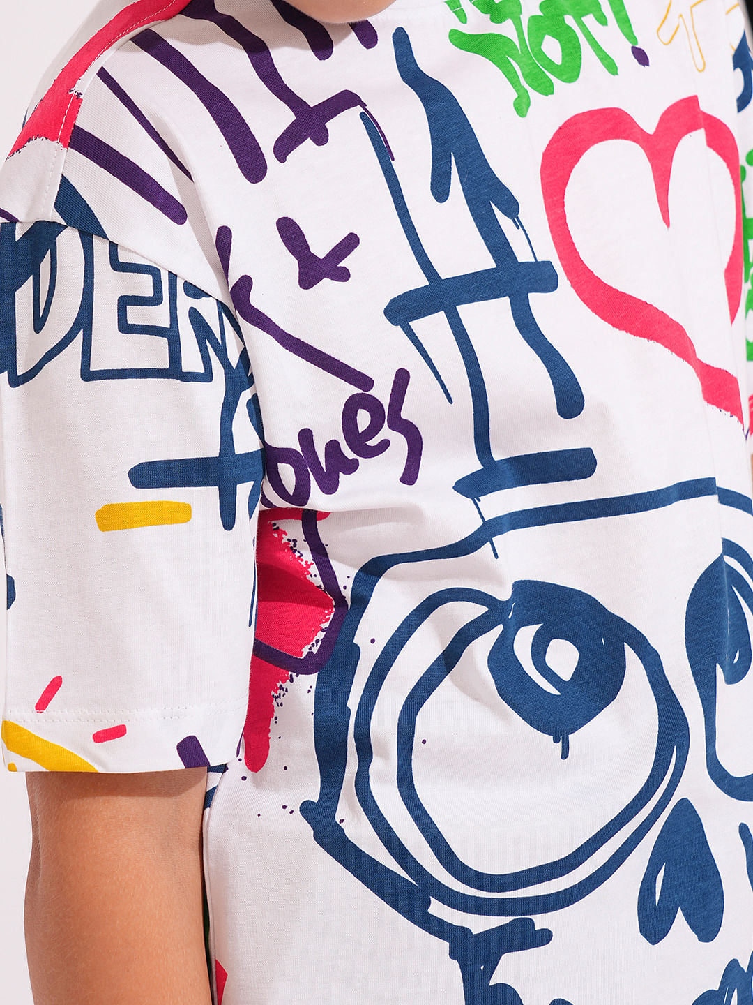 Boys White Graffiti Print T-shirt
