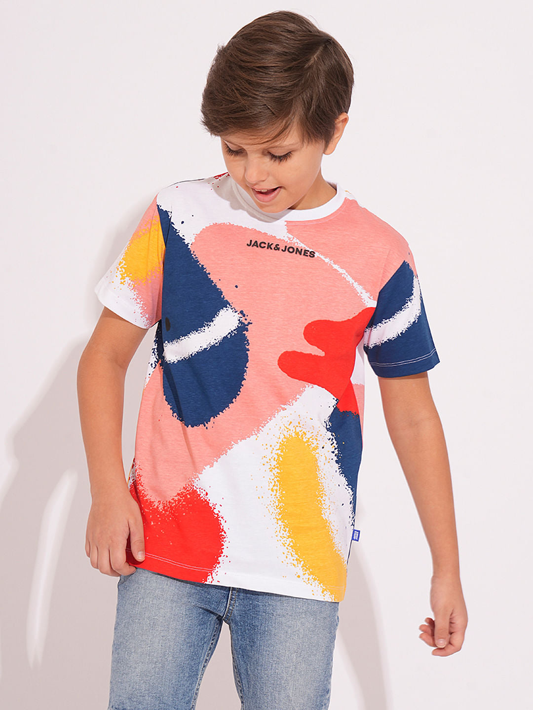 Boys White Spray Paint Print T-shirt