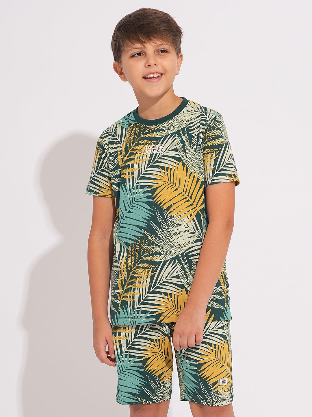 Boys Green Tropical Print Co-ord Set T-shirt