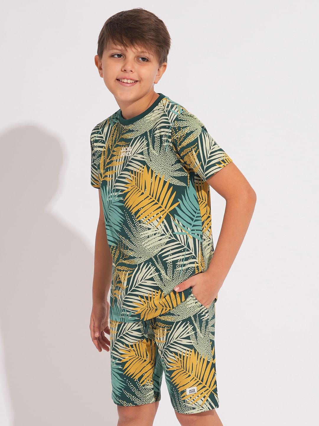 Boys Green Tropical Print Co-ord Set T-shirt
