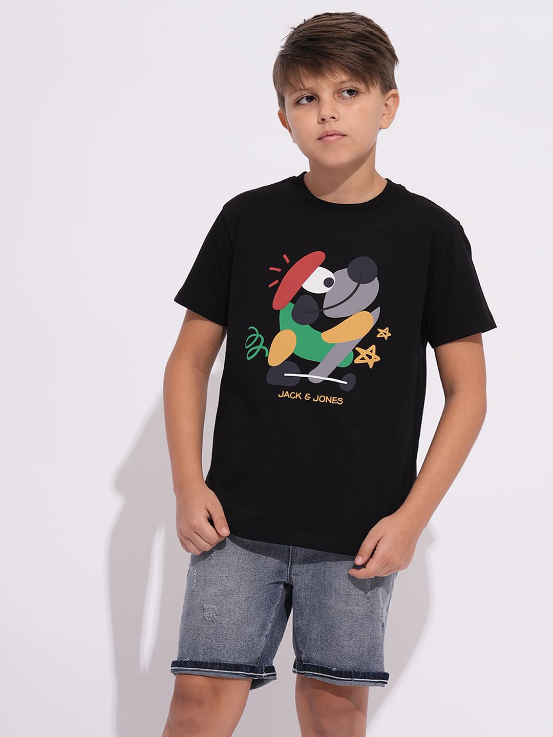 Boys Black Graphic Print T-shirt