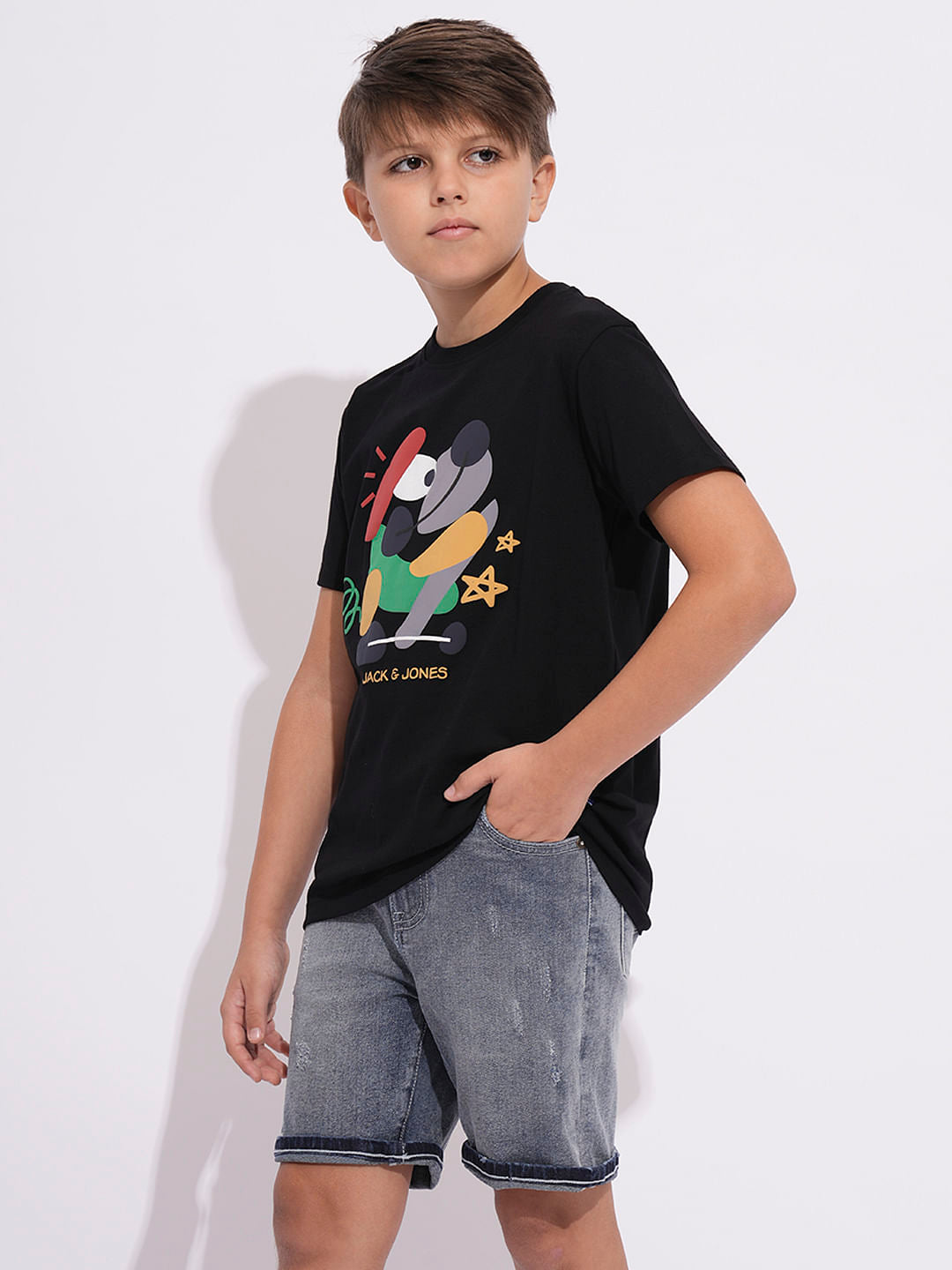 Boys Black Graphic Print T-shirt
