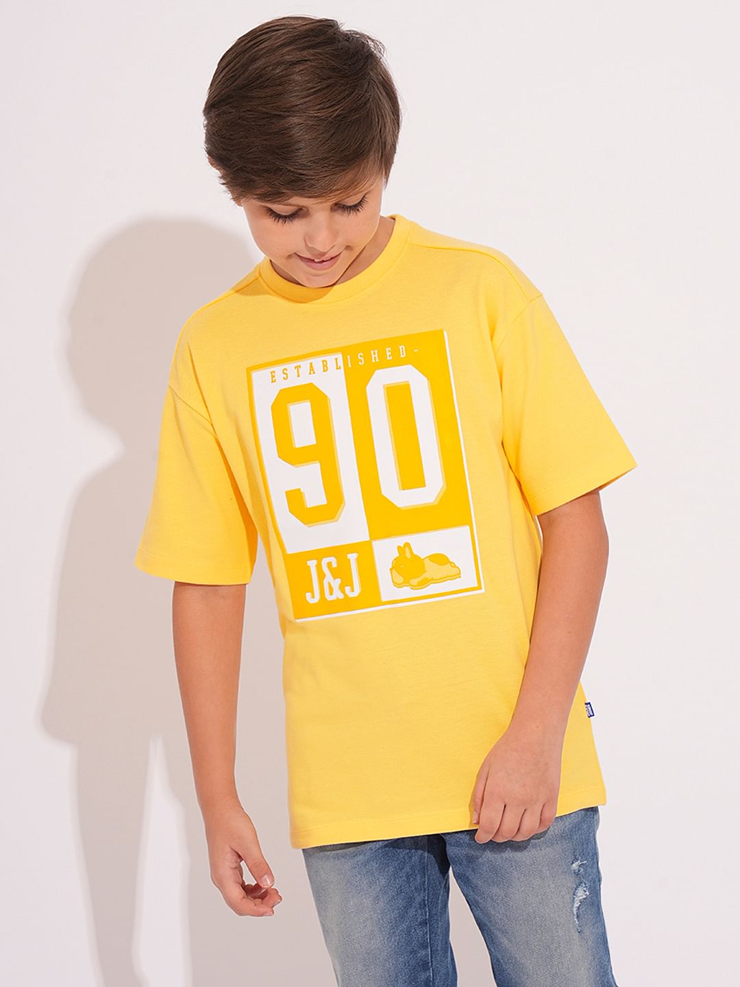 Yellow Cotton Printed T-shirt