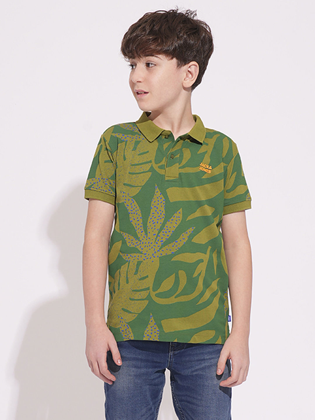 Boys Green Printed Polo