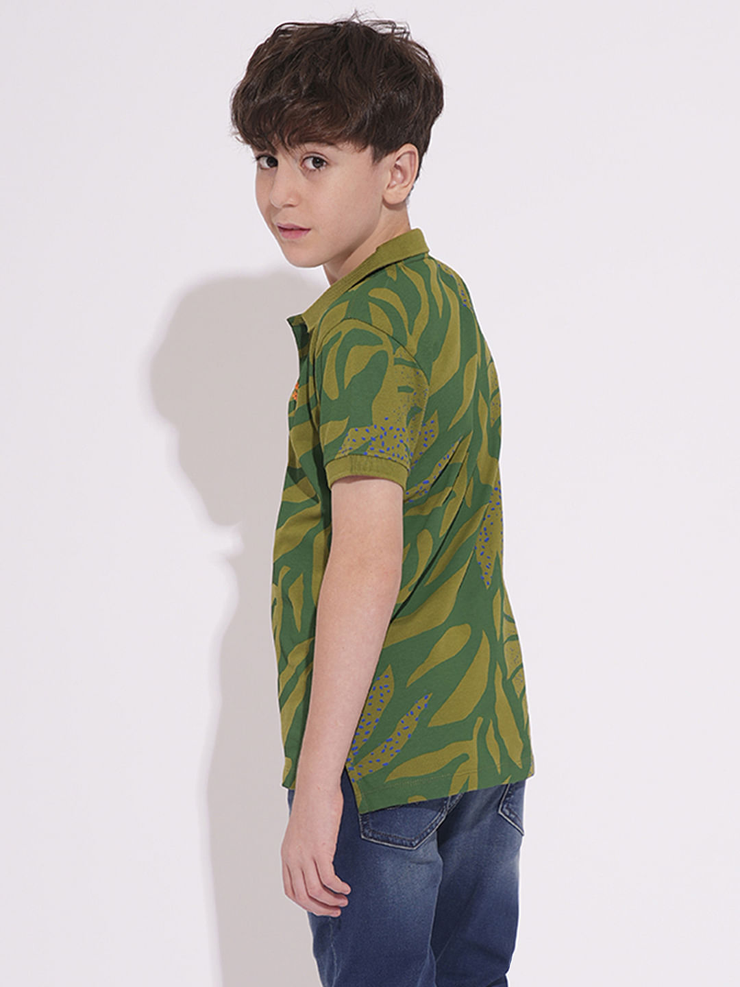 Boys Green Printed Polo