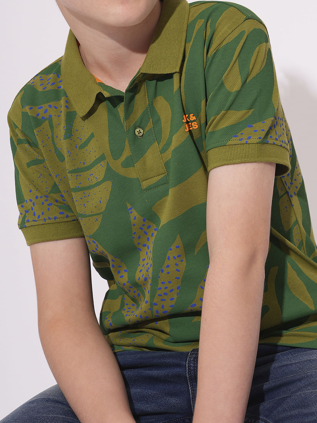 Boys Green Printed Polo
