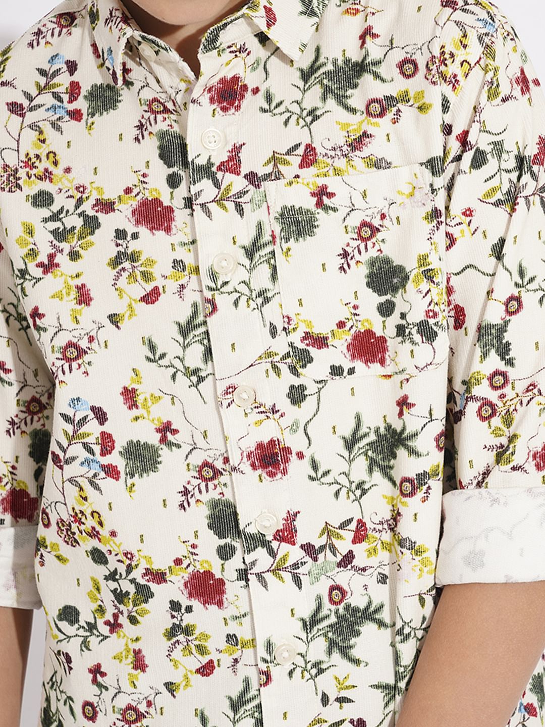 Boys Beige Printed Full Sleeves Shirt