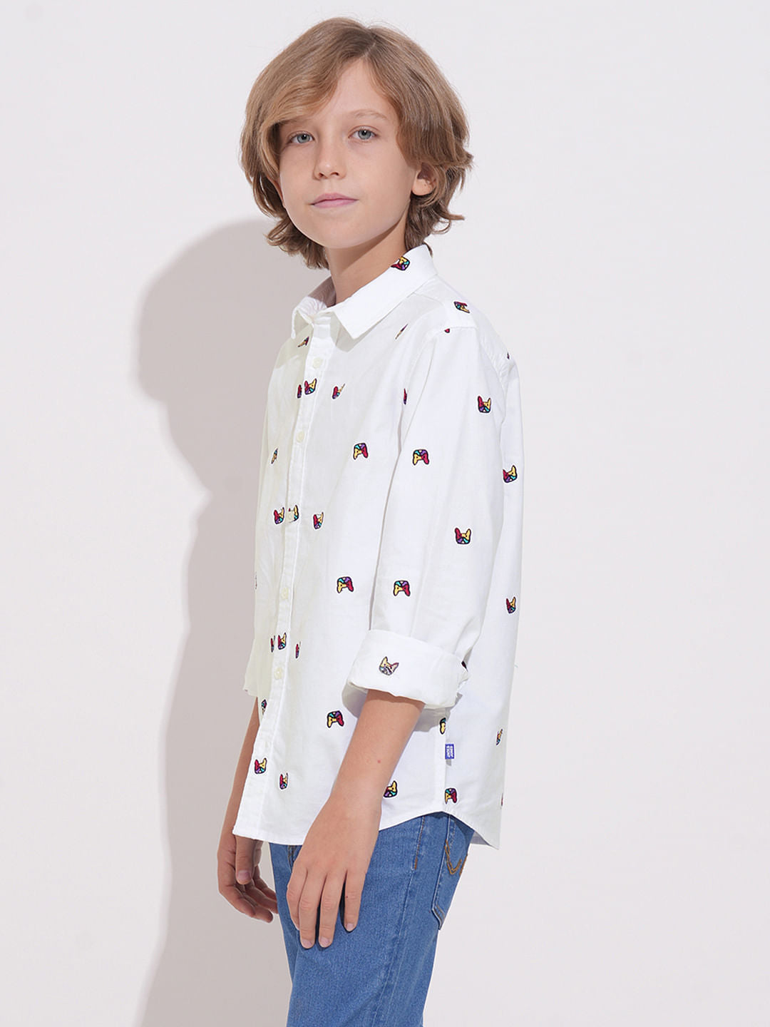 Boys White Embroidered Doggo Shirt