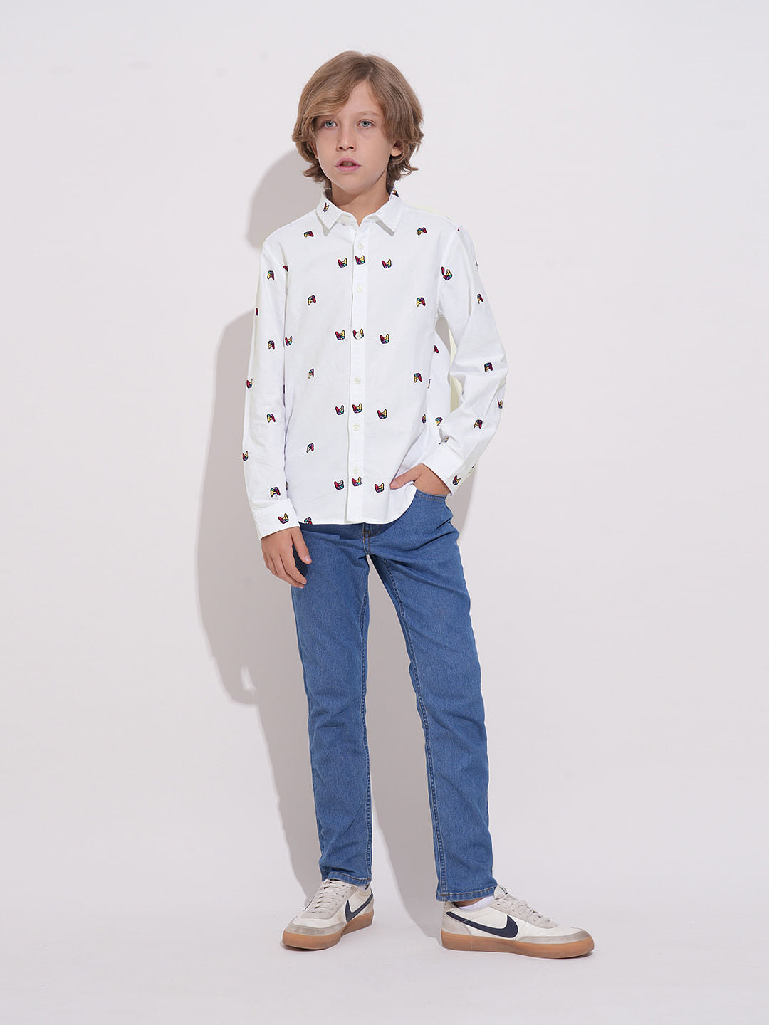 Boys White Embroidered Doggo Shirt
