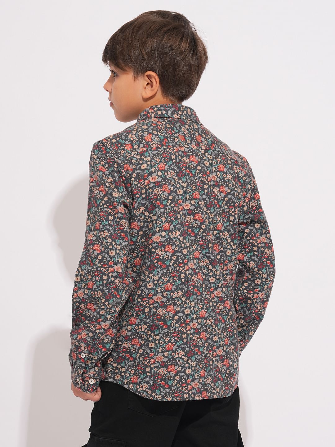 Boys Grey Floral Print Shirt