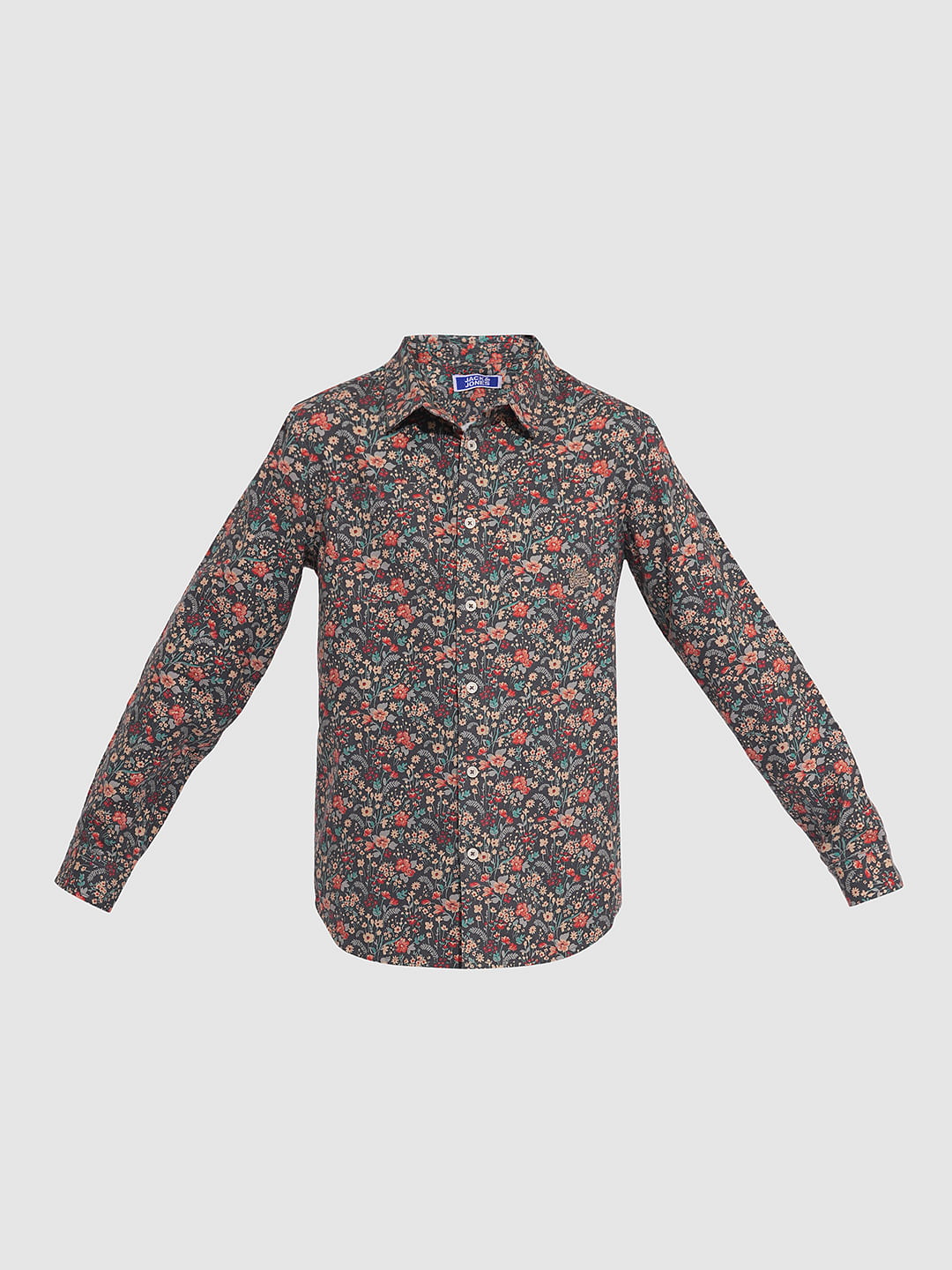 Boys Grey Floral Print Shirt
