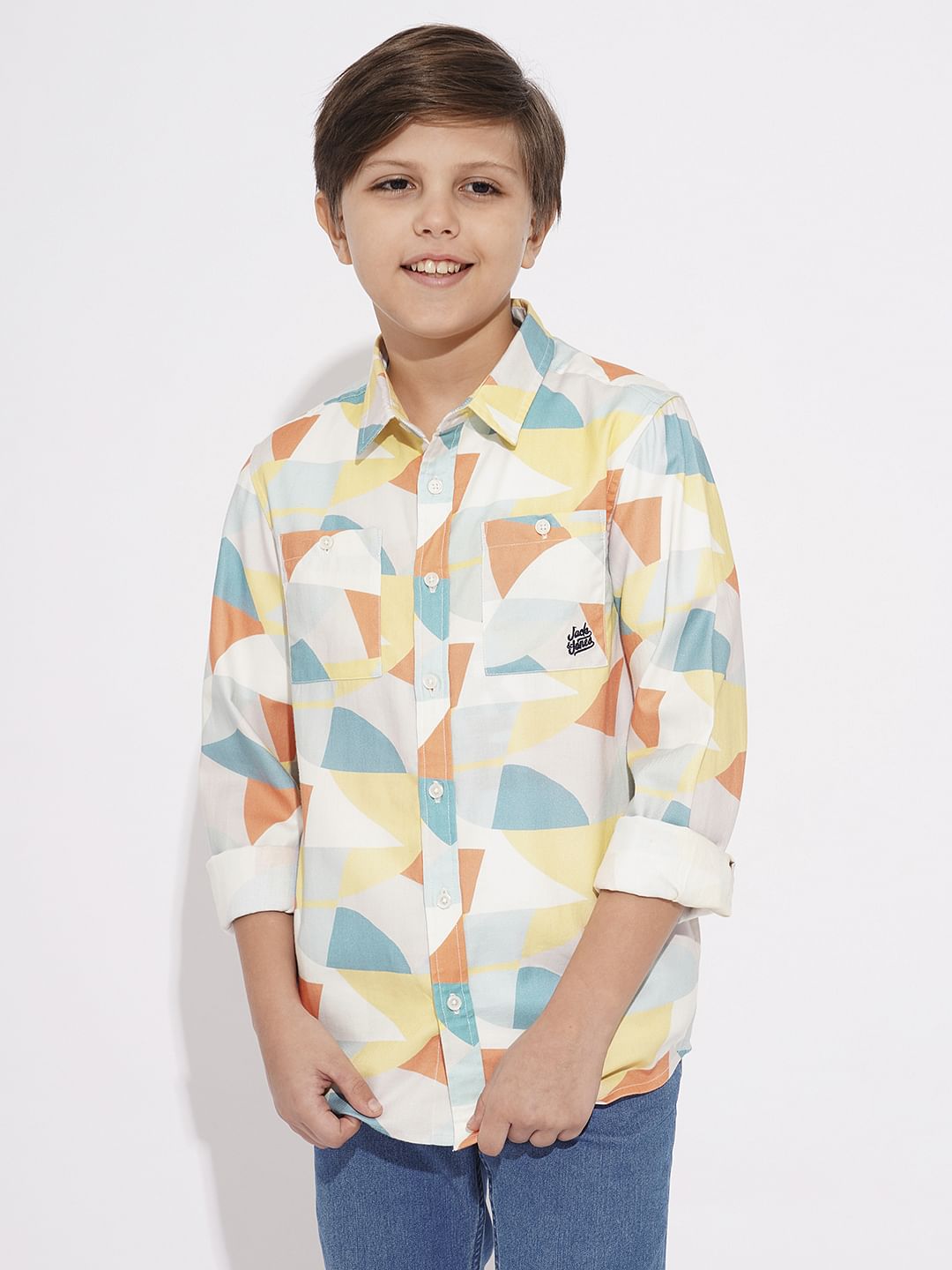 Boys White Printed Full Sleeves Shirt