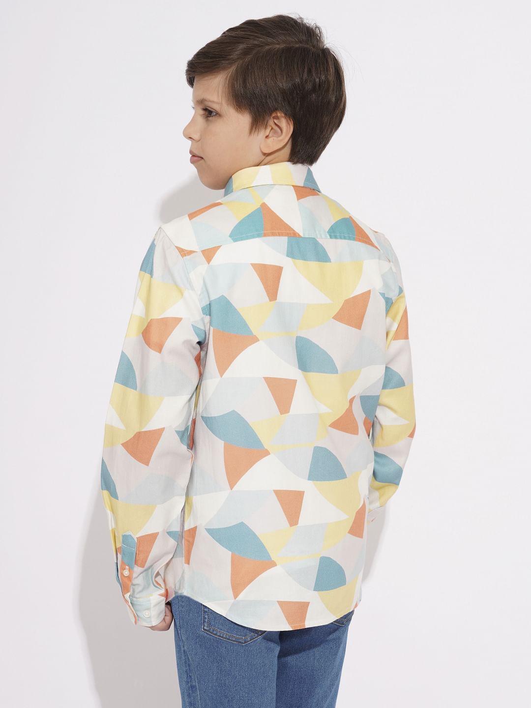 Boys White Printed Full Sleeves Shirt