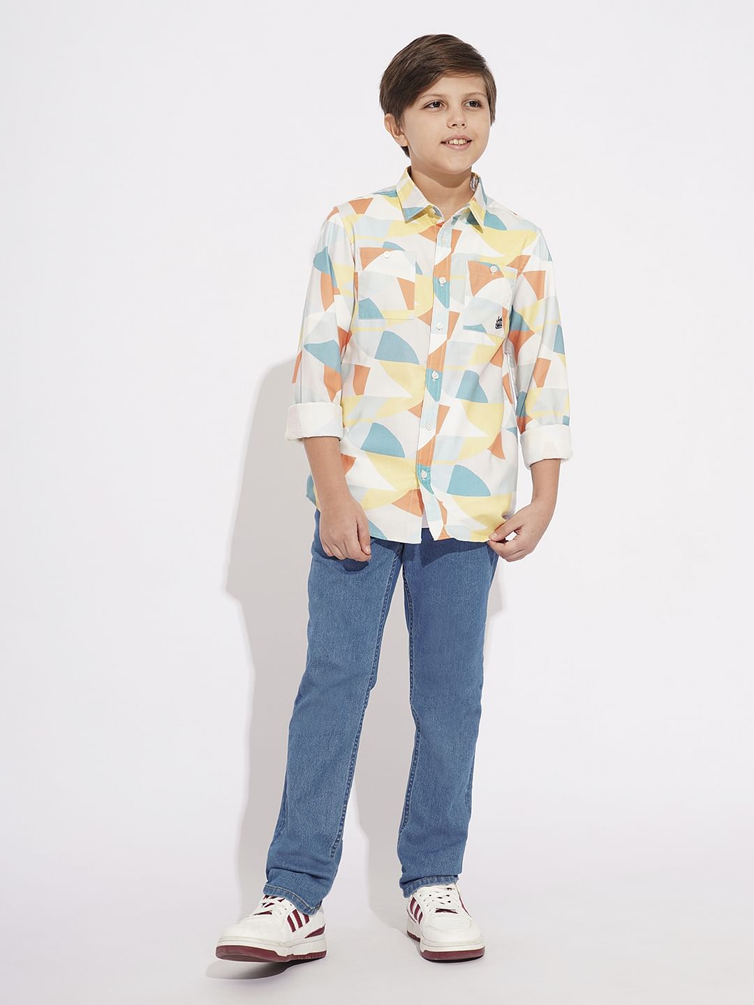 Boys White Printed Full Sleeves Shirt