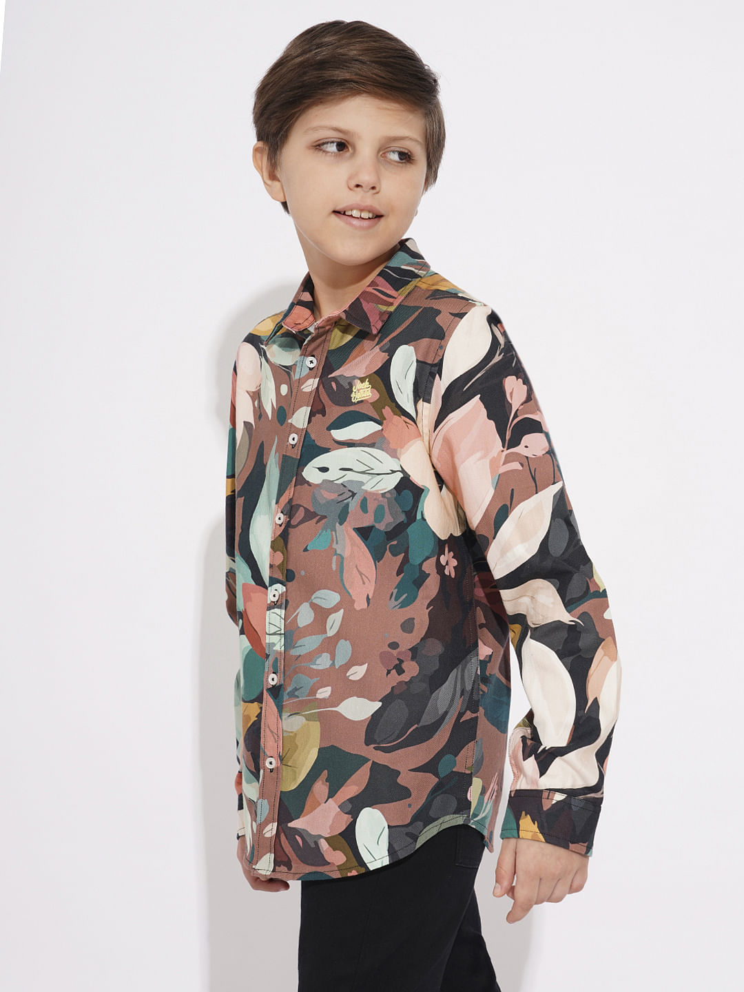 Boys Brown Printed Co-ord Set Shirts