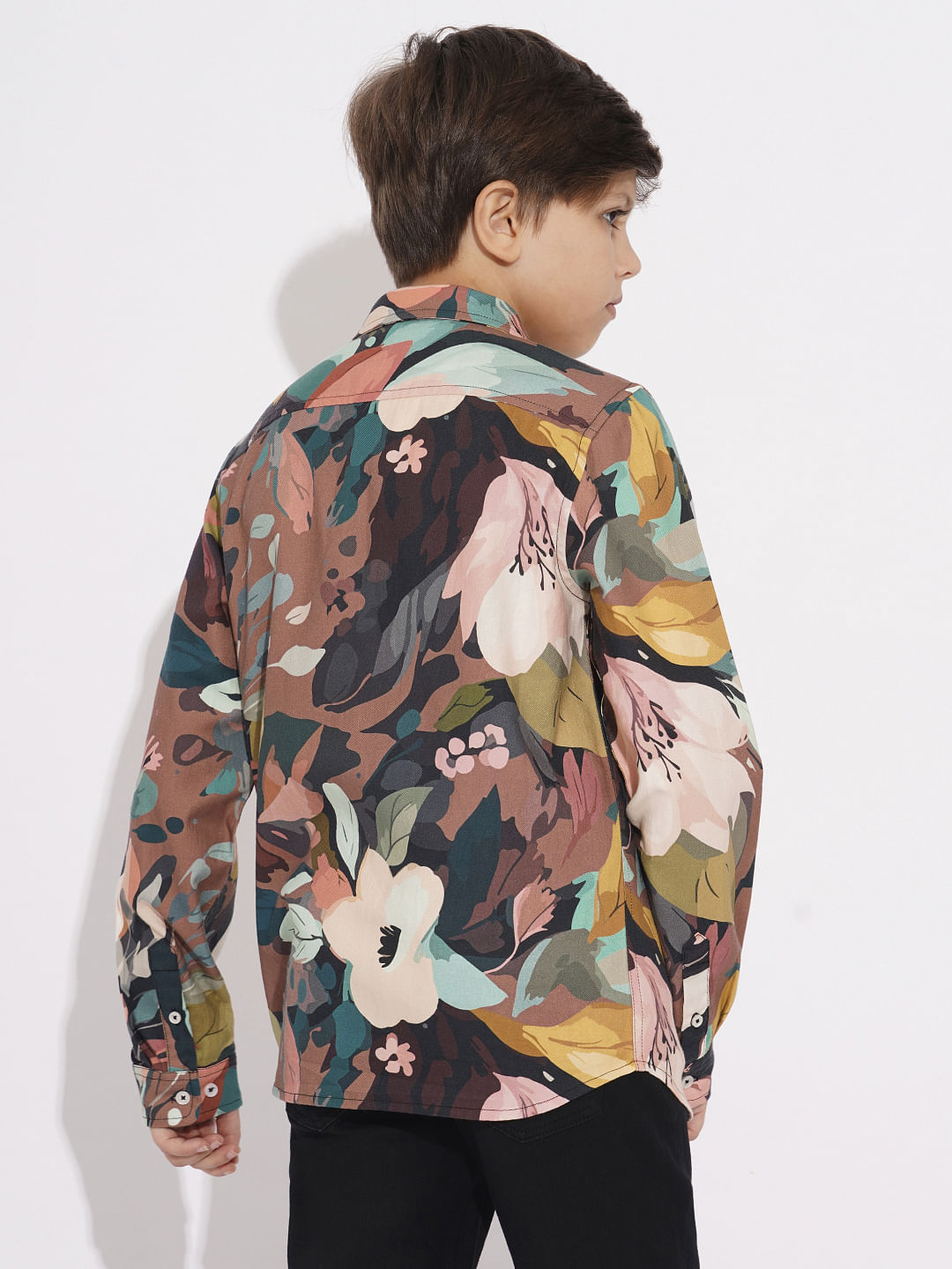 Boys Brown Printed Co-ord Set Shirts