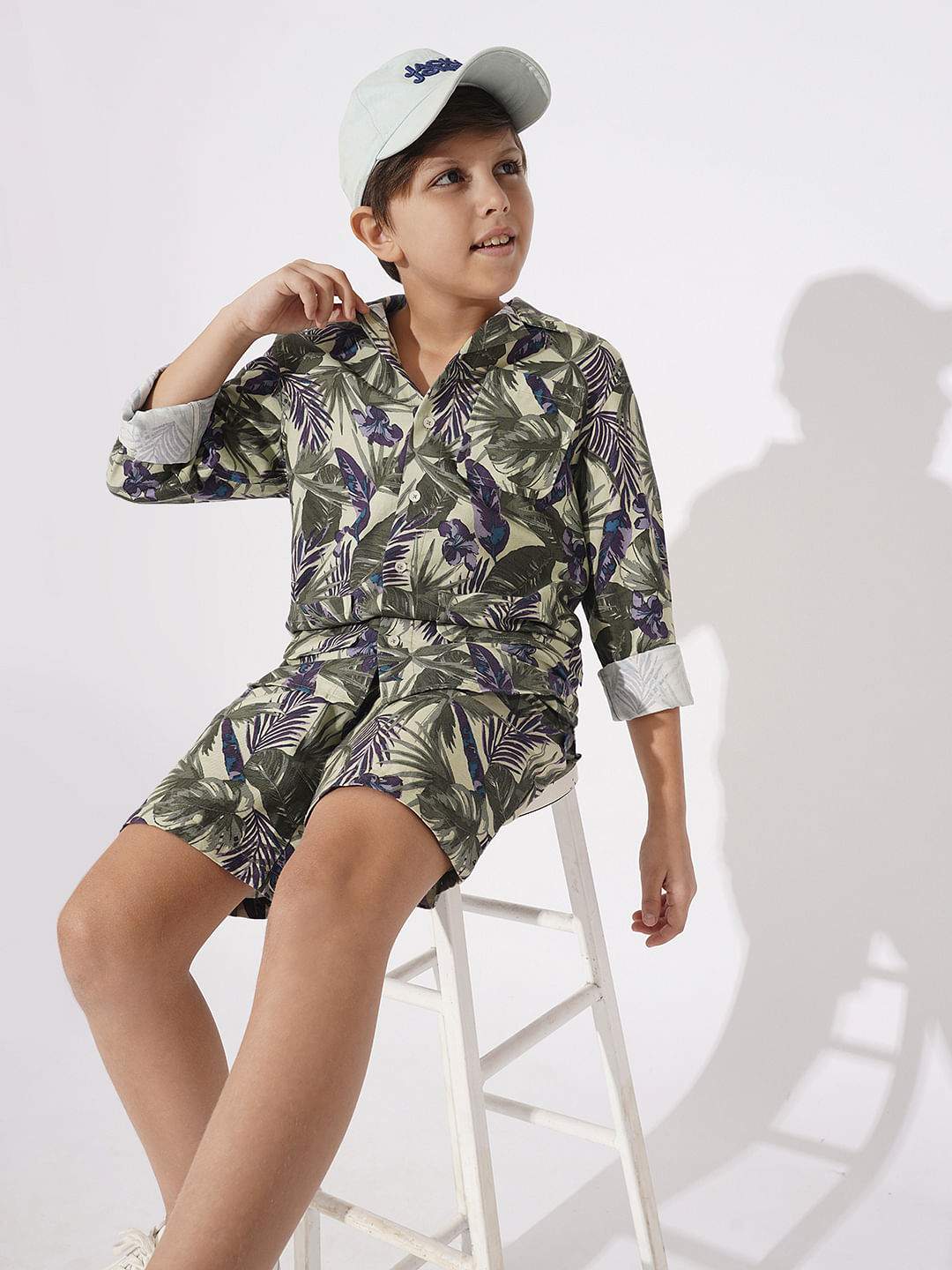 Boys Green Tropical Print Co-ord Set Shirt