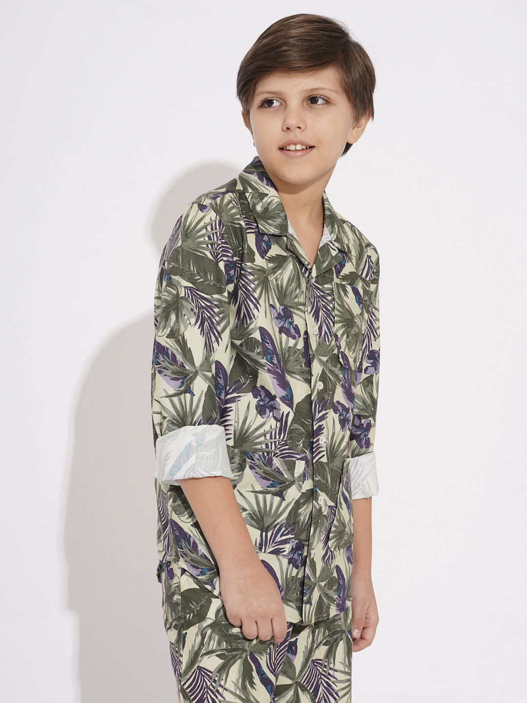 Boys Green Tropical Print Co-ord Set Shirt