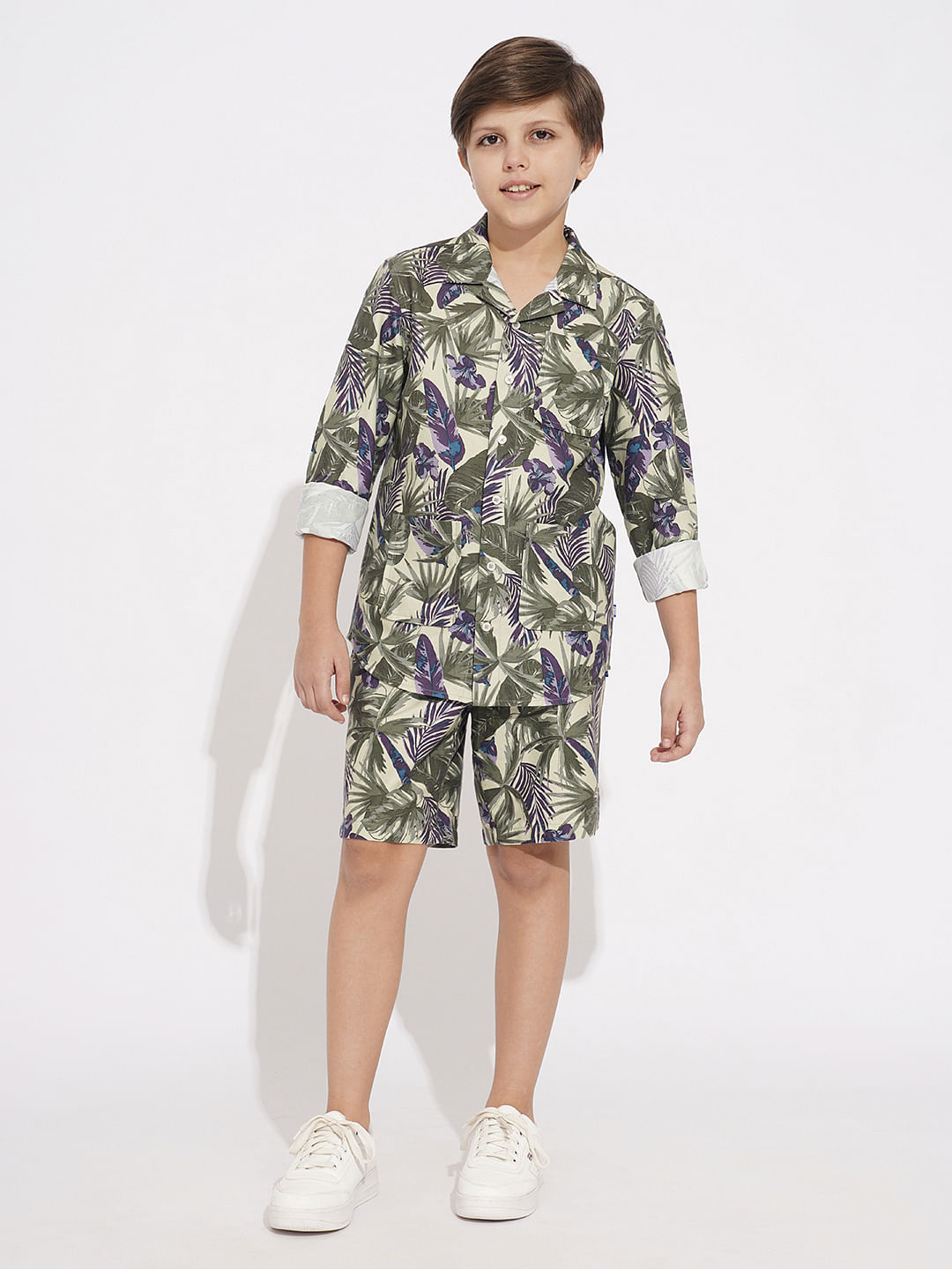 Boys Green Tropical Print Co-ord Set Shirt