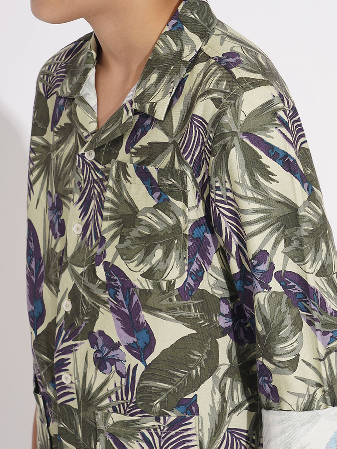 Boys Green Tropical Print Co-ord Set Shirt