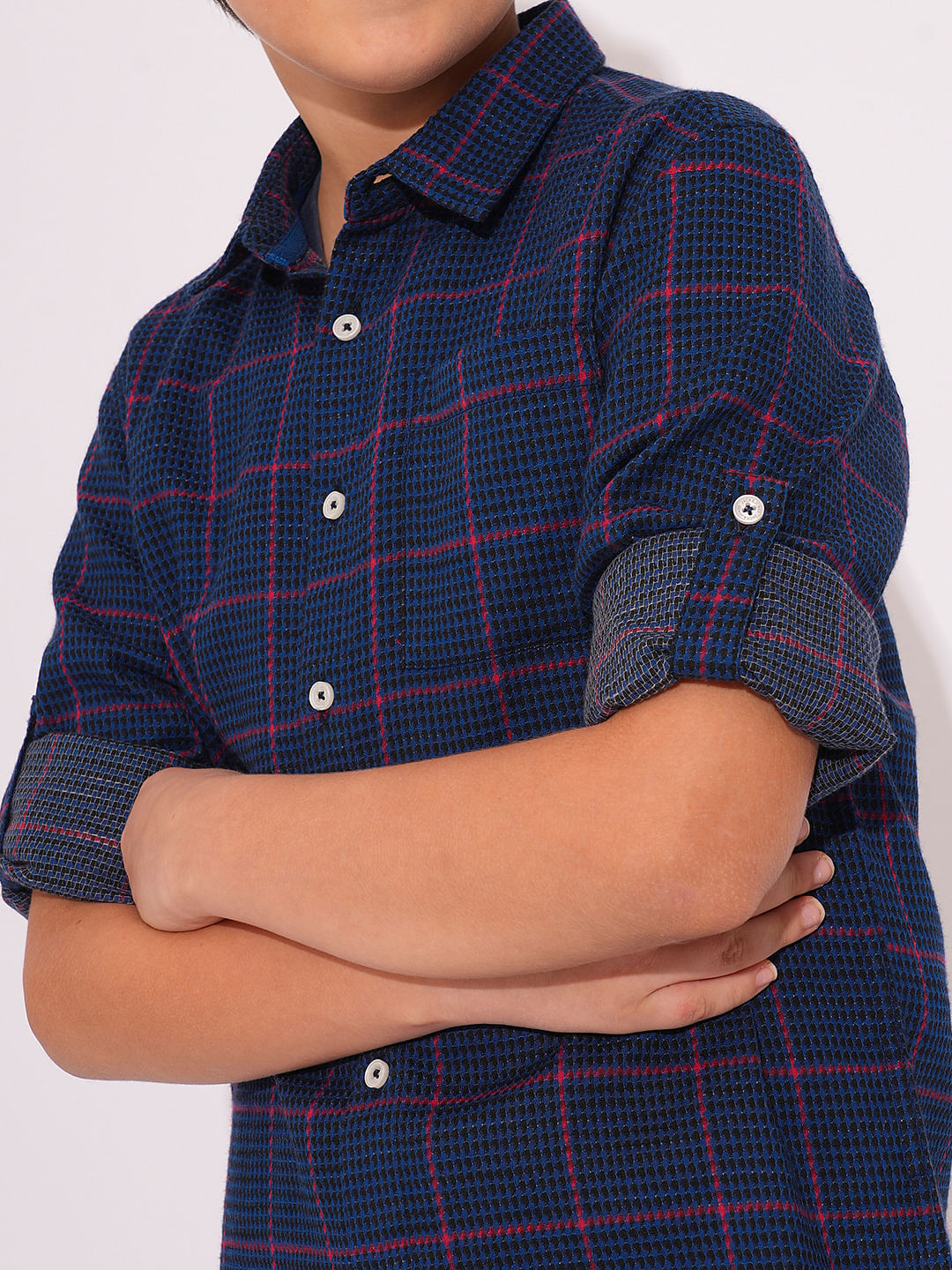 Boys Navy Check Print Shirt