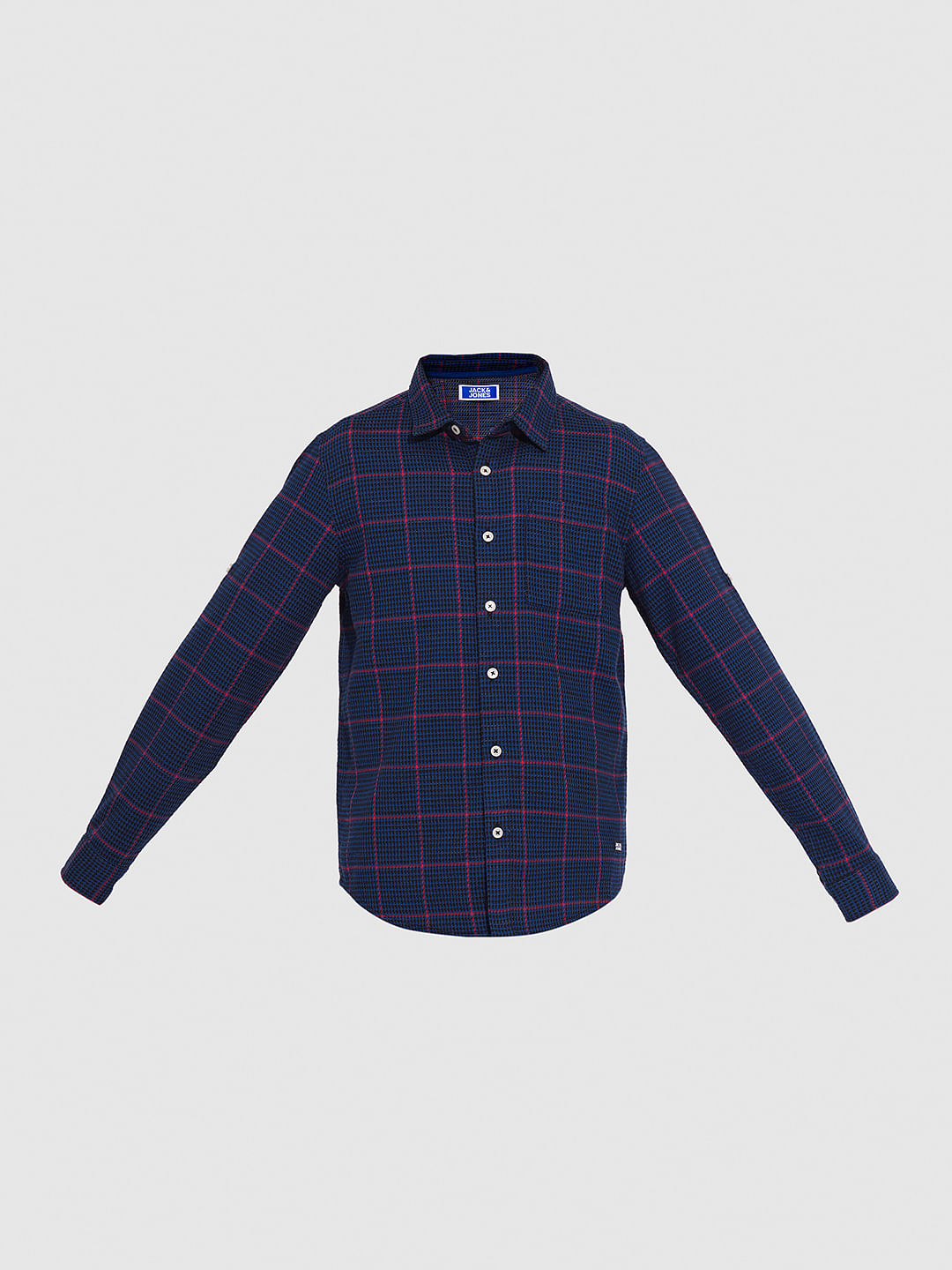 Boys Navy Check Print Shirt