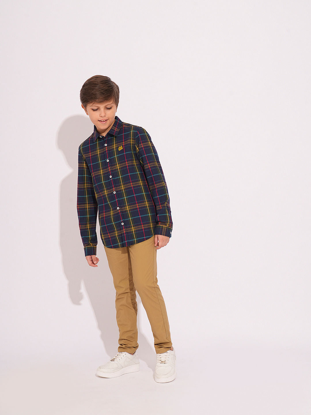 Boys Navy Check Print Shirt